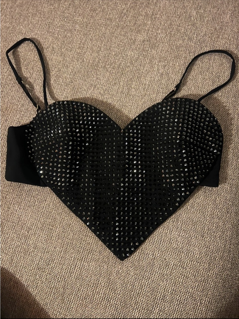 Oh Polly Black Studded Heart Bustier Crop Top